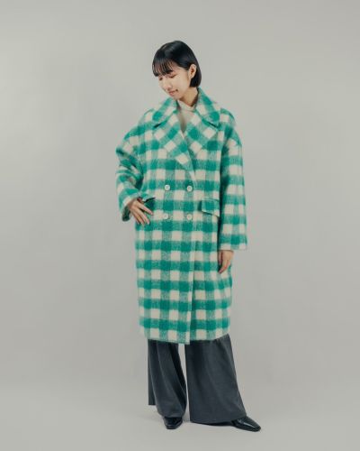 【人気品】Lois CRAYON チェック柄ロングコート　ウール100% M チェックリバーコート | CRAYON ONLINE STORE