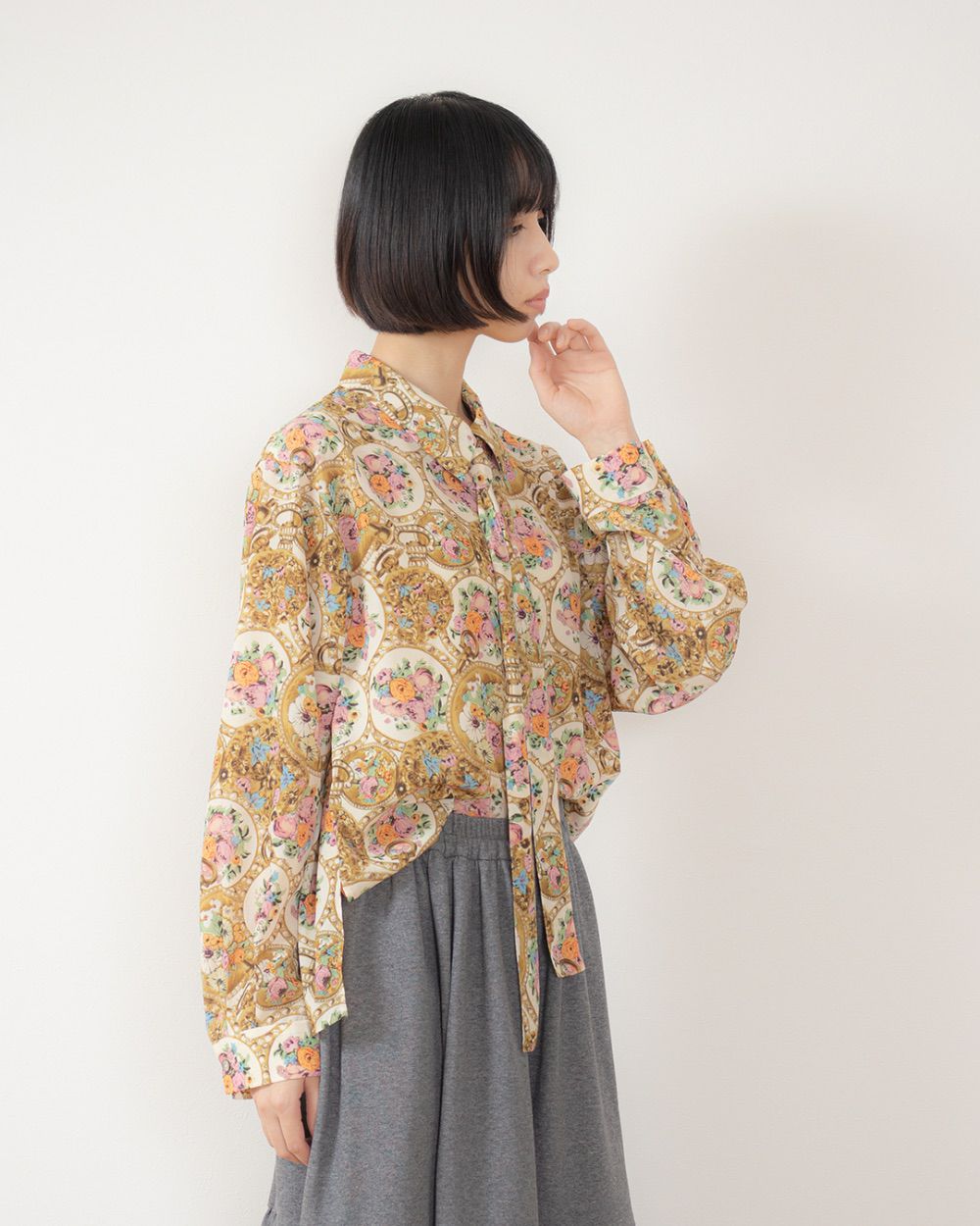&ellecy エルシー ロイスクレヨン 長袖 シャツ ブラウス 花柄