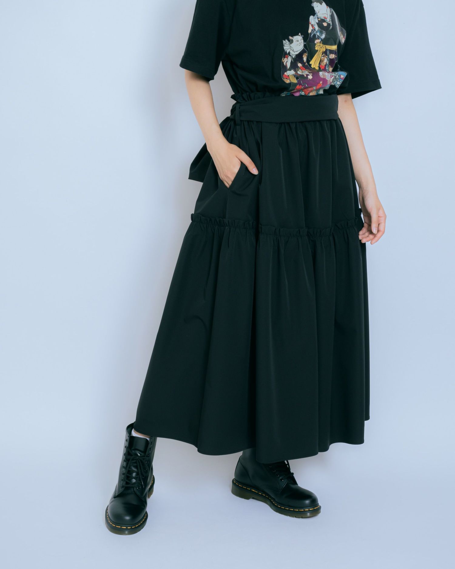 ビッグリボンティアードスカート ブラック ビッグリボンティアードスカート ブラック 黒